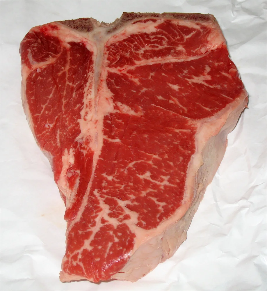 raw T-bone steak reference